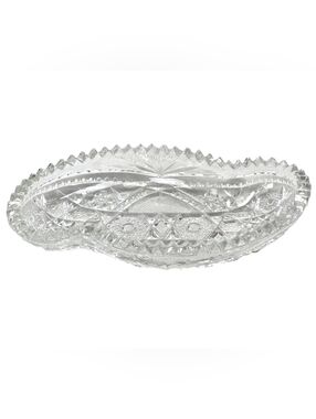 Antique ABP Cut Glass Relish Dish American Brilliant Hobstar Sawtooth 7.5"